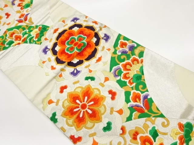 華紋に花唐草模様織出し袋帯